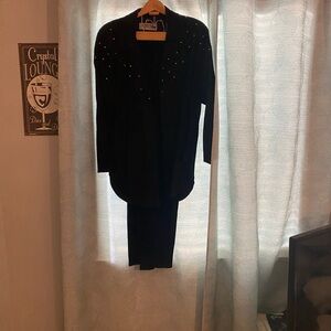 Women’s Suede Black Embellished Pantsuit